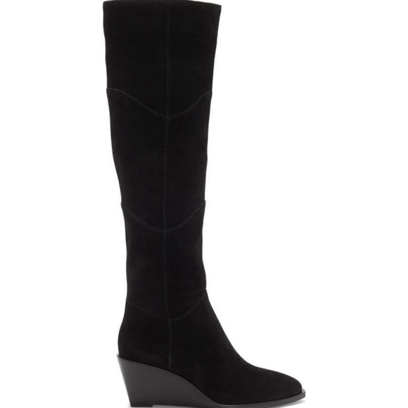 1 State Kern Suede Tall Black Wedge Boot Size 7.5 - Picture 1 of 10